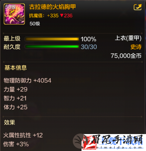 dnf手游古拉德的火焰胸甲属性效果一览