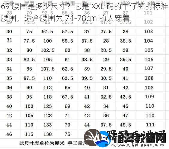 69-腰围是多少尺寸-它是-XXL-码的牛仔裤的标准腰围-适合腰围为-74-78cm-的人穿着
